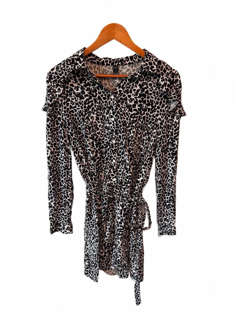 Splash Leopard Print Wrap Dress Tagged 18 Fits Like M/10-12 Long Sleeve Belted
